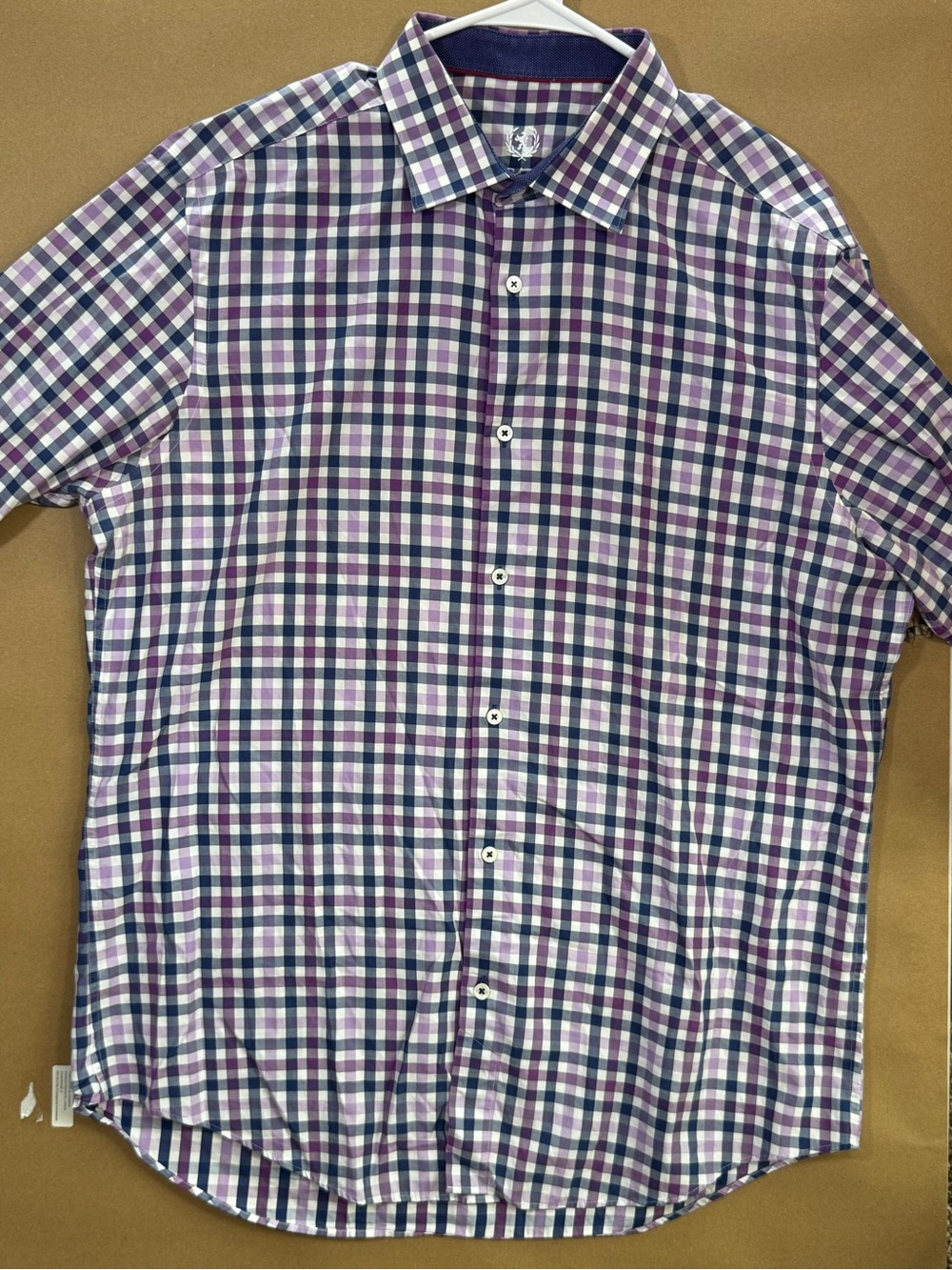 Bugatchi Purple & Navy Gingham Button-Down Shirt with Red Trim